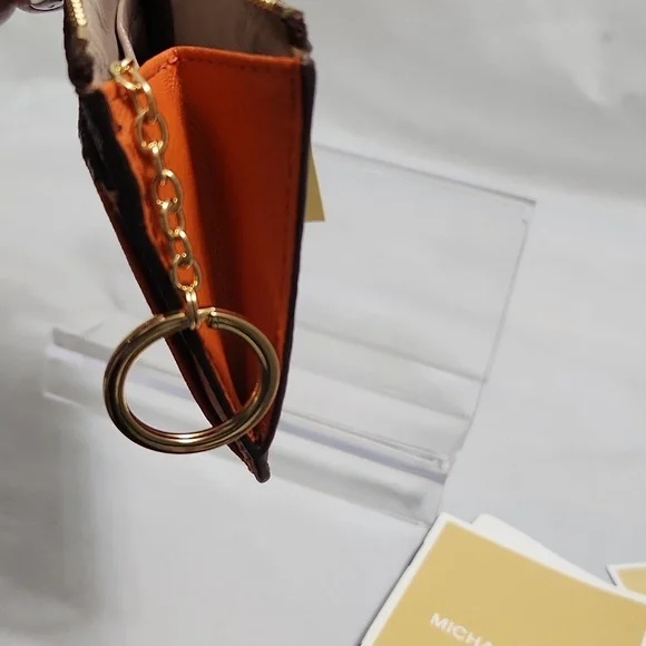 Michael Kors Jet Set Small Brown Tangerine Coinpouch w ID Holder